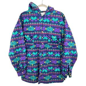 Vintage 90s The Incrowd Collection Fleece Hooded‎ Shirt Jacket Aztec Pattern